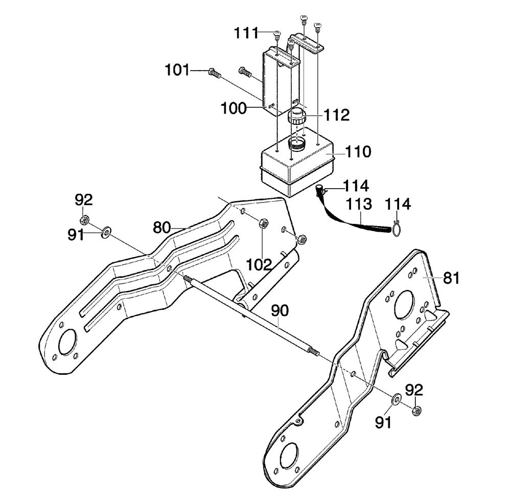 Frame Components Assembly Diagram and Parts List for 620301X4D 2001 Briggs and Stratton Snow Blower